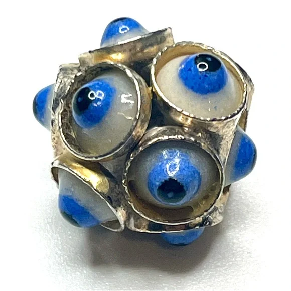 Vintage Evil Eye Glass Cluster Charm Pendant Silver Tone Protection Talisman - Picture 2 of 5